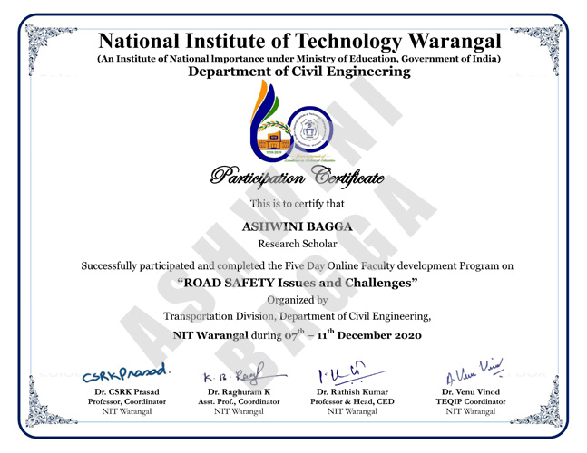 Road Safety Issues and Challenges by National Institute of Technology, Warangal