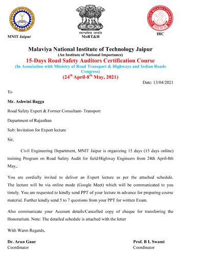 Invitation by Malviya National Institute of Technology, Jaipur